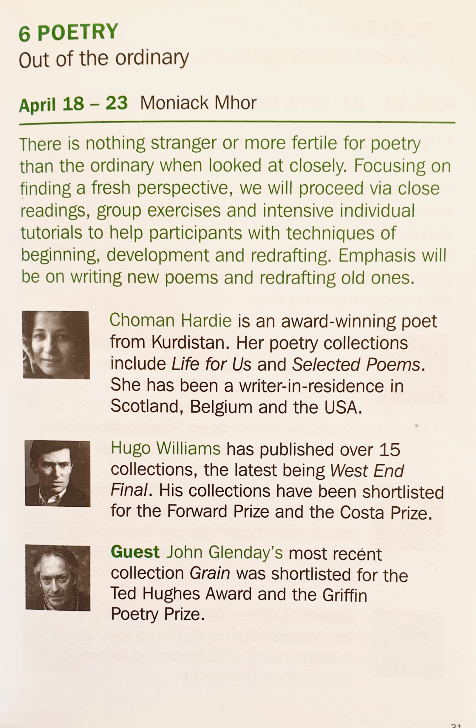 Residential Poetry Writing Course with John Glenday